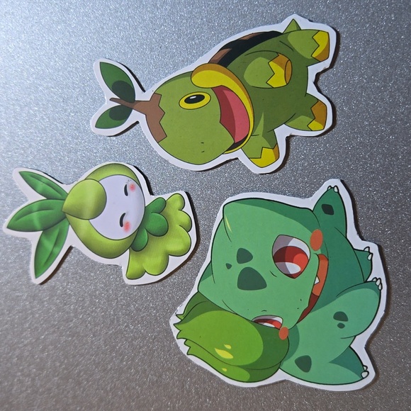 3 Pokemon Magnets Custom Grass Type  Pokemon, Turtwig Bulbasaur ~ Handmade - Picture 1 of 4